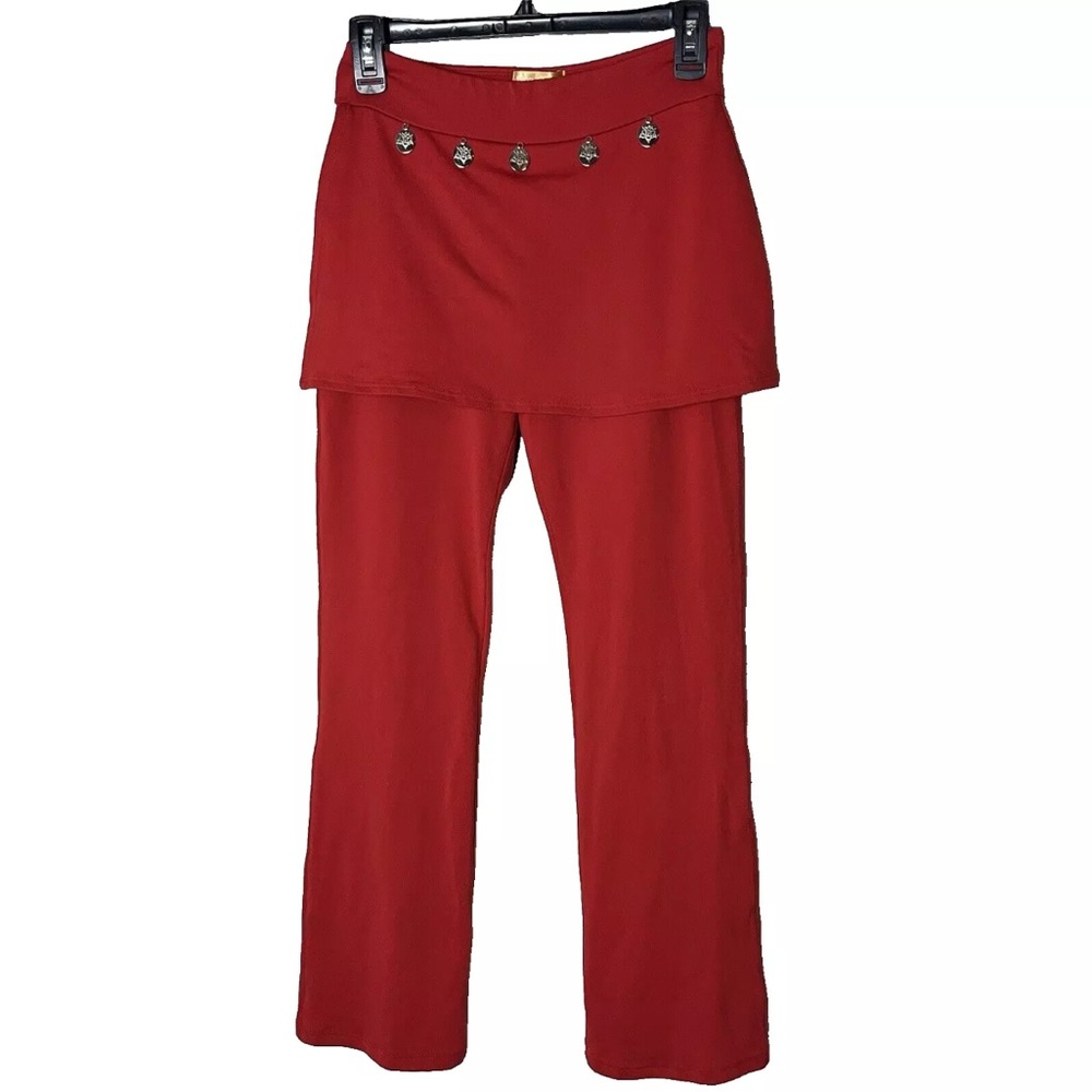 Shiva Shakti Yoga Skirted Pants Size Small Red Made in USA Stretch Casual